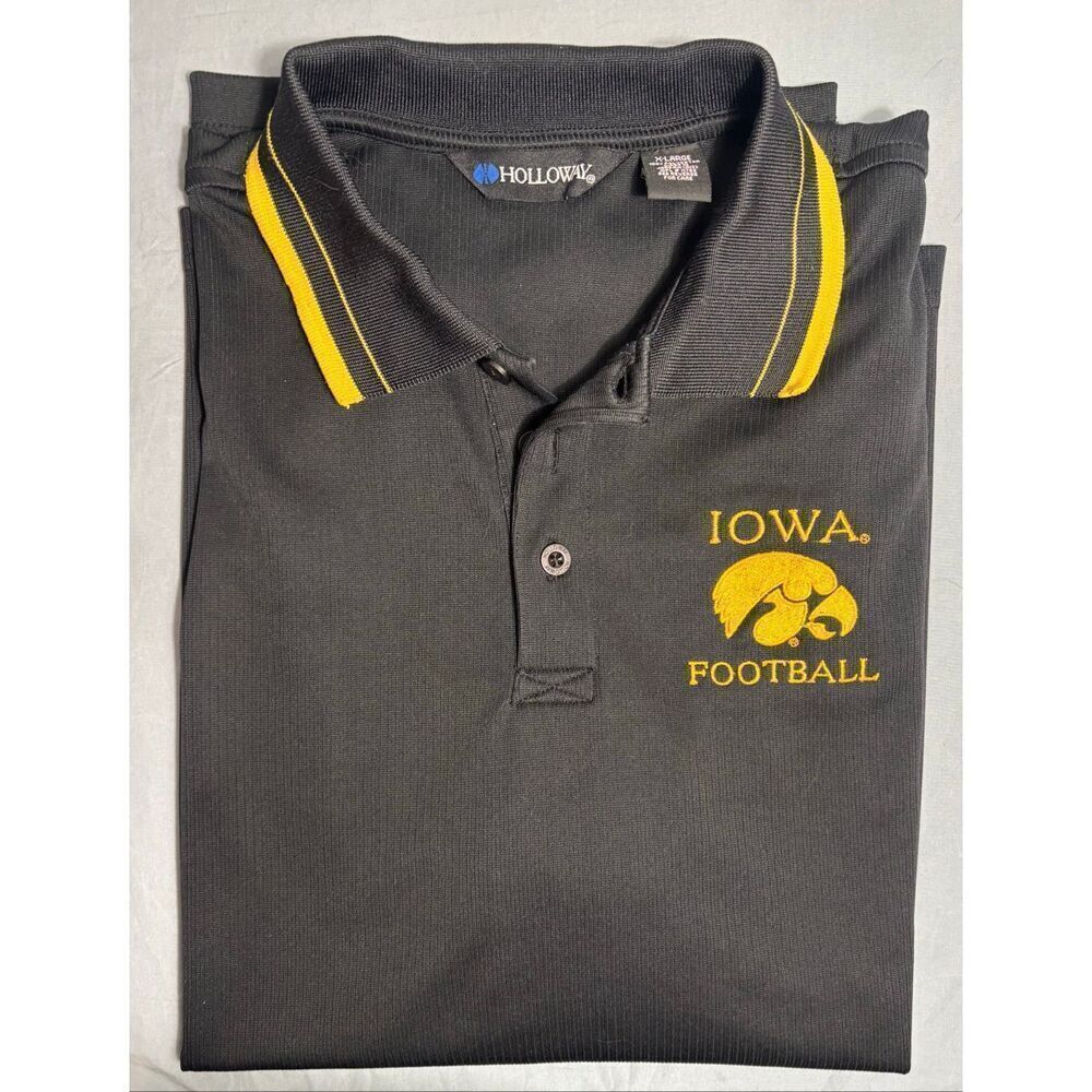Iowa Hawkeyes Football Polo Shirt Men XL Black Embroidered Polyester Holloway